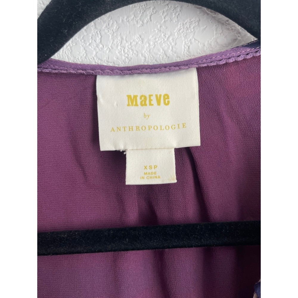 Maeve Anthropologie Floral Patchwork Ruffle Tie Neck Blouse Purple Women XSP - Picture 5 of 8